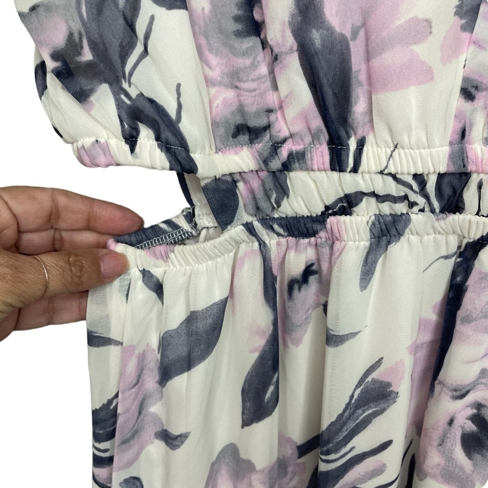 Sienna SKY Floral Midi Dress Side Cut Outs Sleeveless Demure Lavender SZ M EUC - Picture 3 of 6